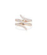 Coil pave diamond bypass ring in 14K rose gold