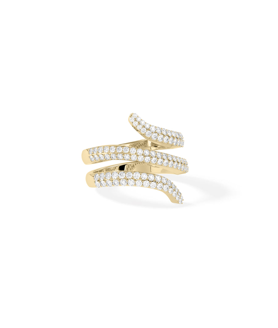 Coil pave diamond ring in 14K yellow gold side profile view