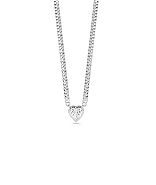 Curb link heart solitaire necklace in 14K solid white gold alternate view