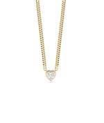Curb link heart solitaire necklace in 14K solid yellow gold
