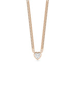 Curb link heart solitaire necklace in 14K solid rose gold