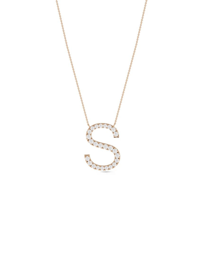 Custom diamond letter initial necklace in rose gold solid gold