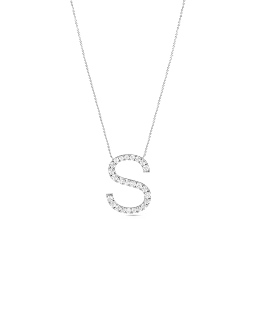 Custom diamond letter initial necklace in 14K solid white gold