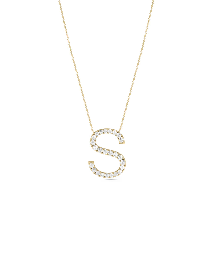 Custom diamond letter initial necklace in 14K yellow solid gold