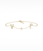 Custom initials solitaire bracelet in 14K solid yellow gold