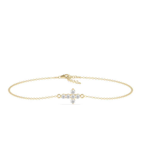 Diamond cross cable bracelet in 14K solid yellow gold