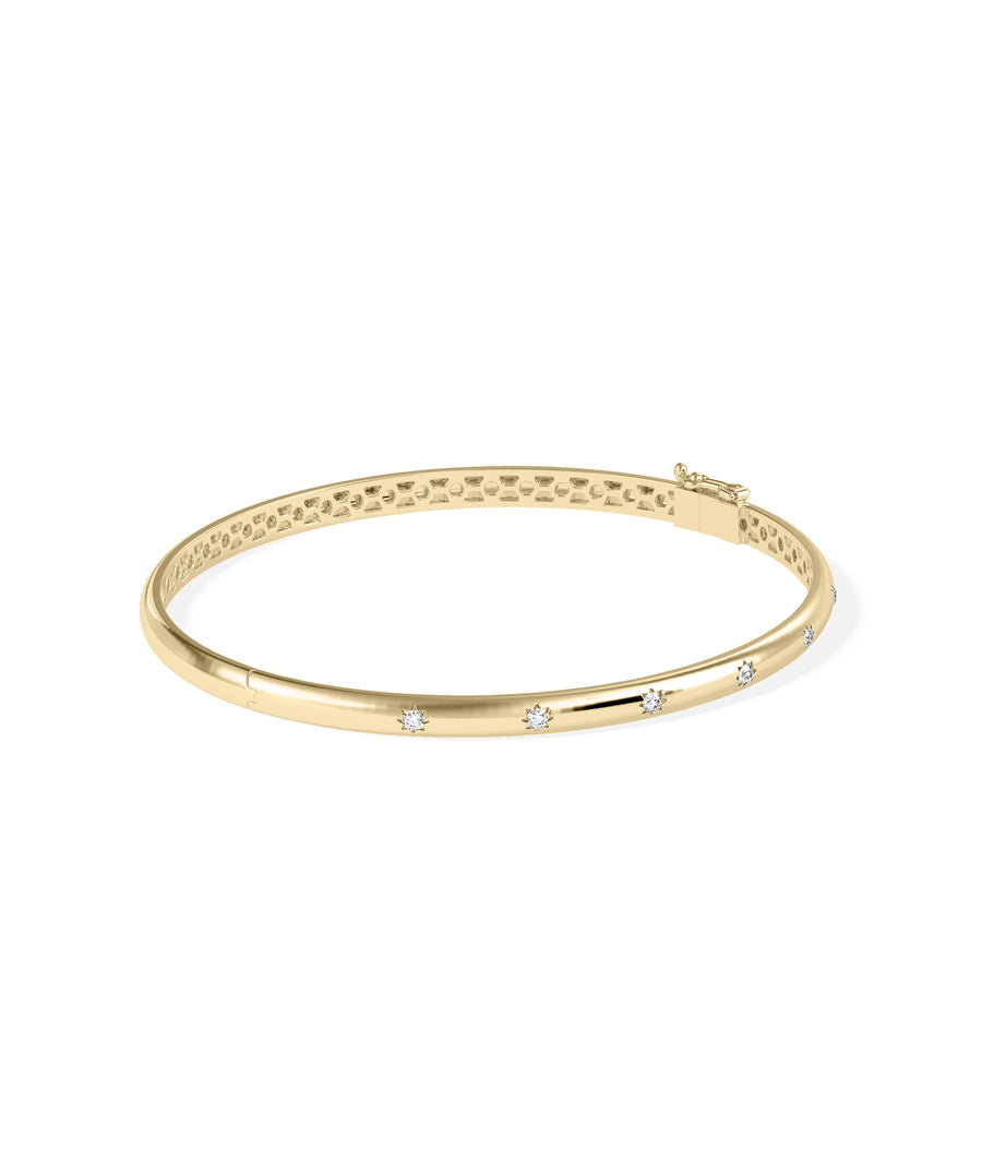 Diamond curved bangle in 14K yellow gold, side view