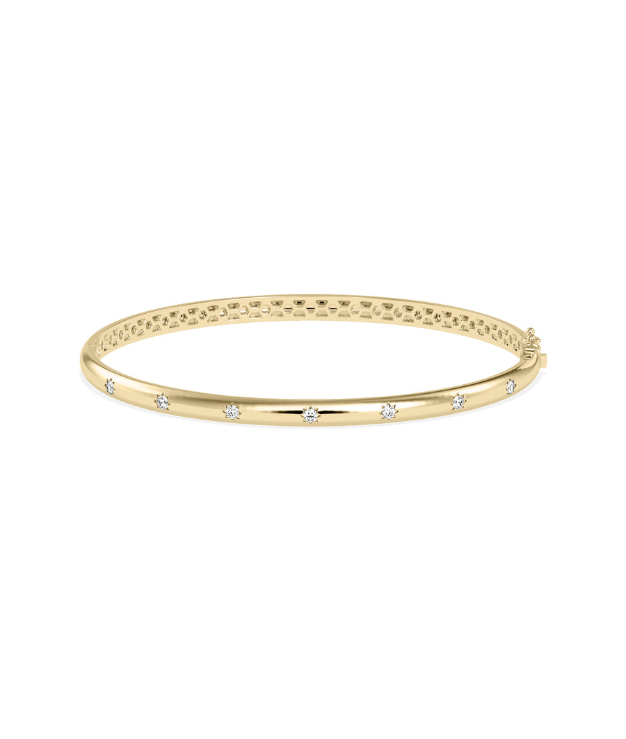 Diamond curved bangle in 14K solid yellow gold