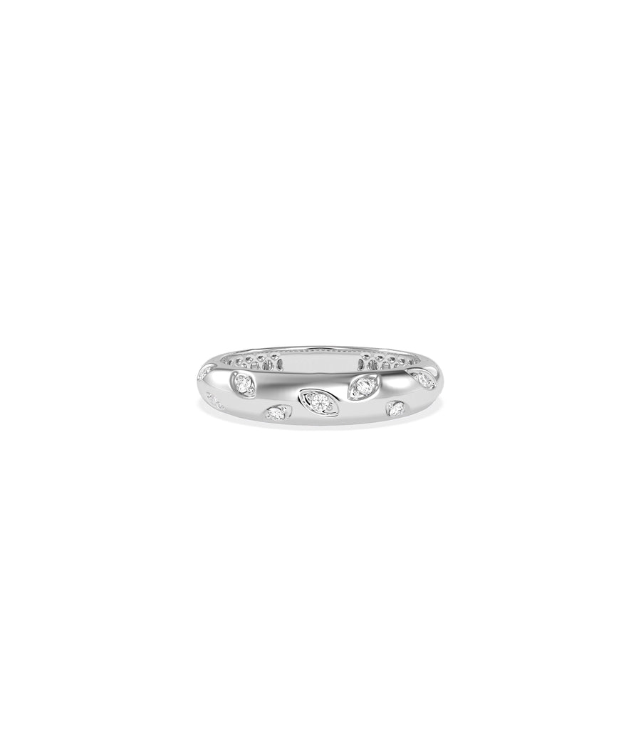 Diamond dome ring in 14K solid white gold band