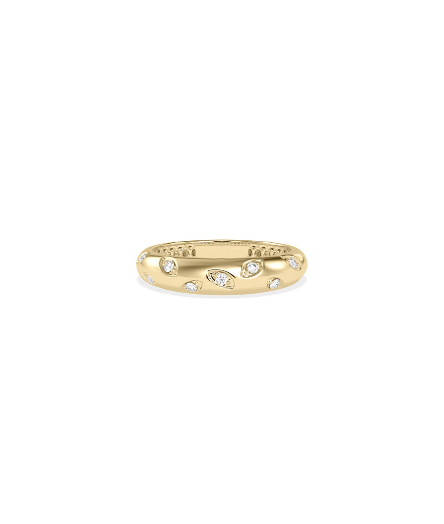 Diamond dome ring in 14K solid yellow gold band