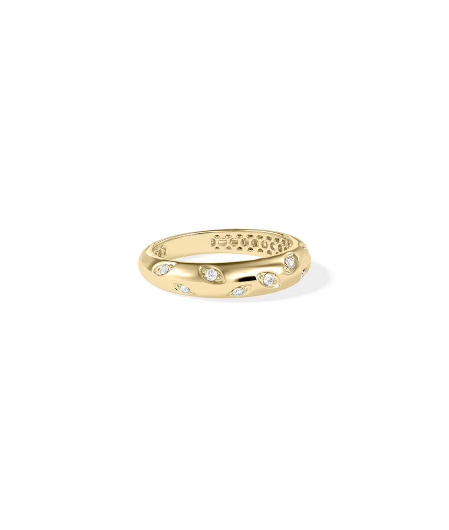 Diamond dome ring in 14K yellow gold shown from side profile