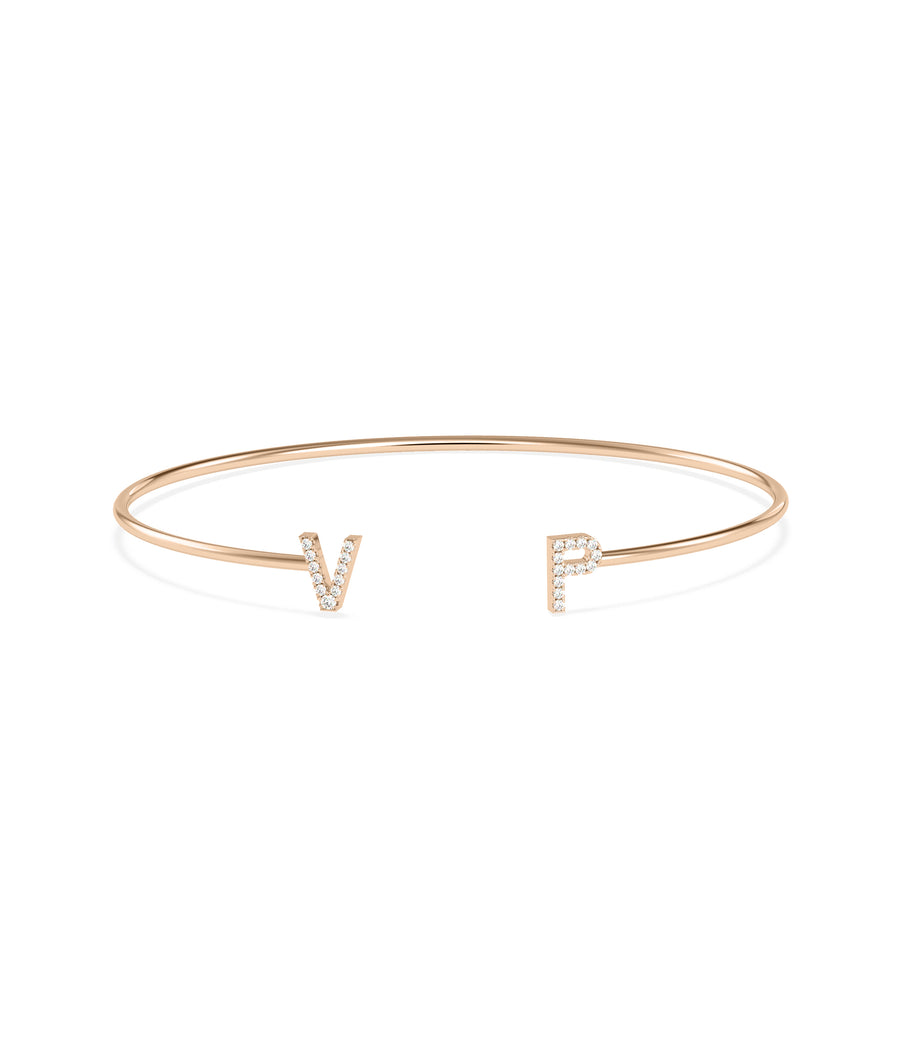 Diamond initials open cuff bracelet in 14K rose gold