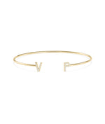 Diamond initials open cuff bracelet in 14K yellow solid gold