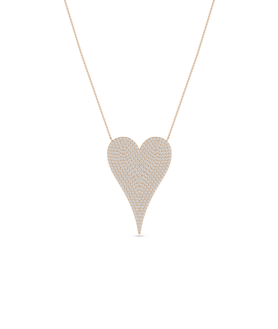 Diamond pave elongated heart necklace in 14K rose gold