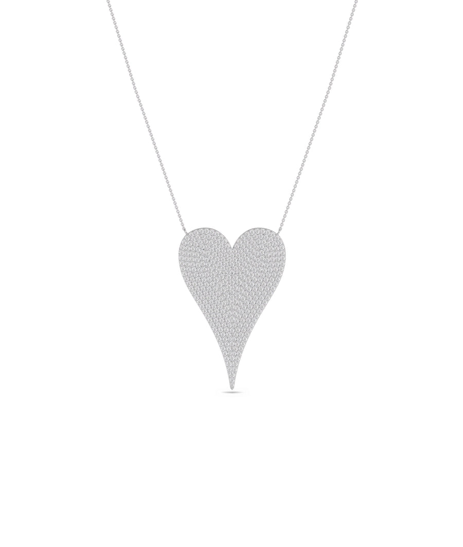 Diamond pave elongated heart necklace in 14K solid white gold