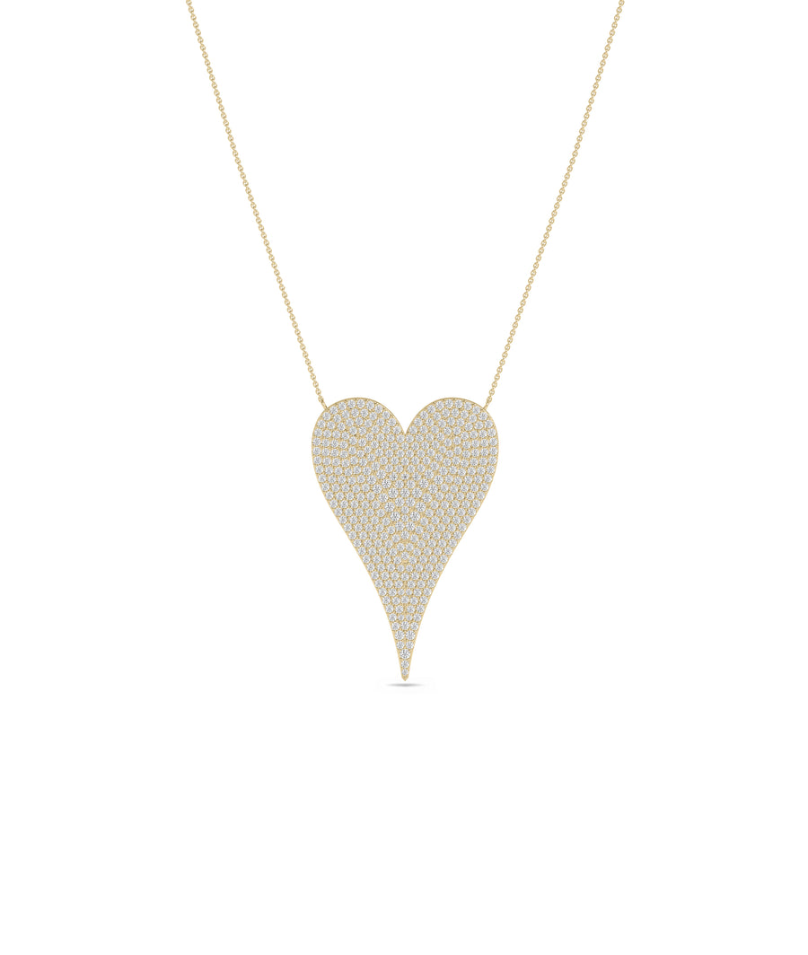 Diamond pave elongated heart necklace in 14K yellow solid gold