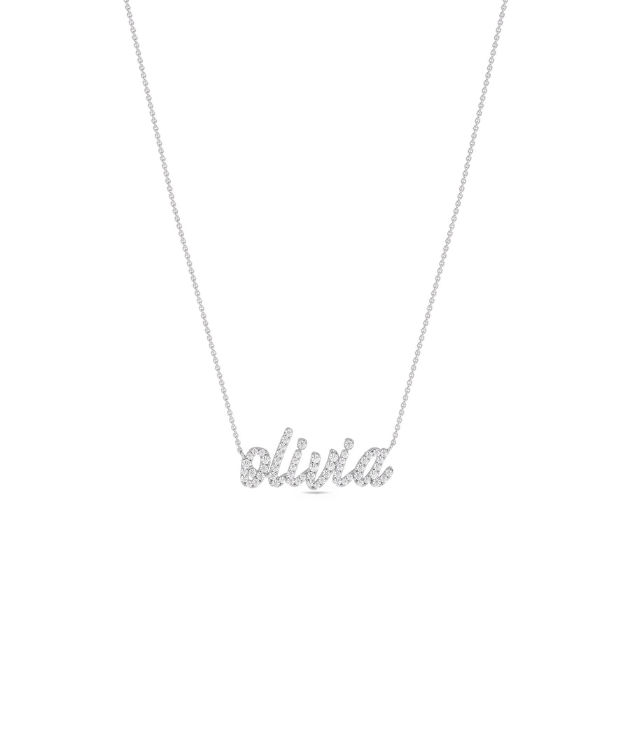 Diamond pavé name necklace in 14K solid white gold personalized