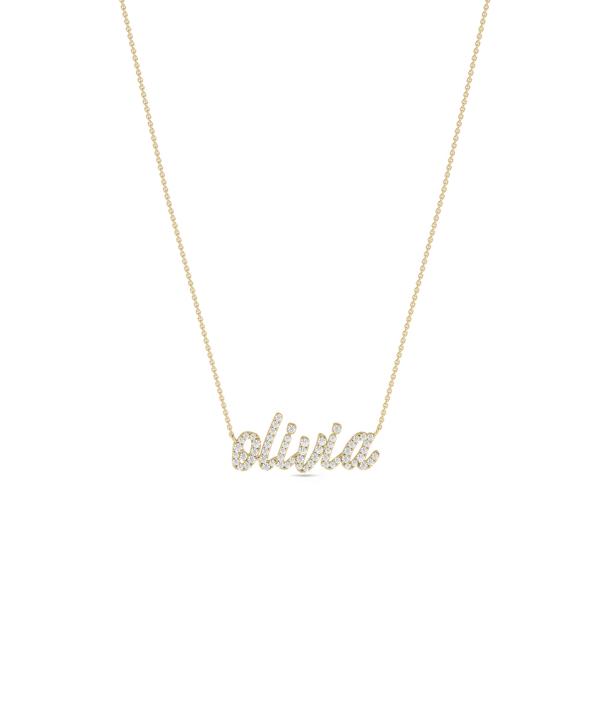 Diamond pavé name necklace in 14K solid yellow gold personalized