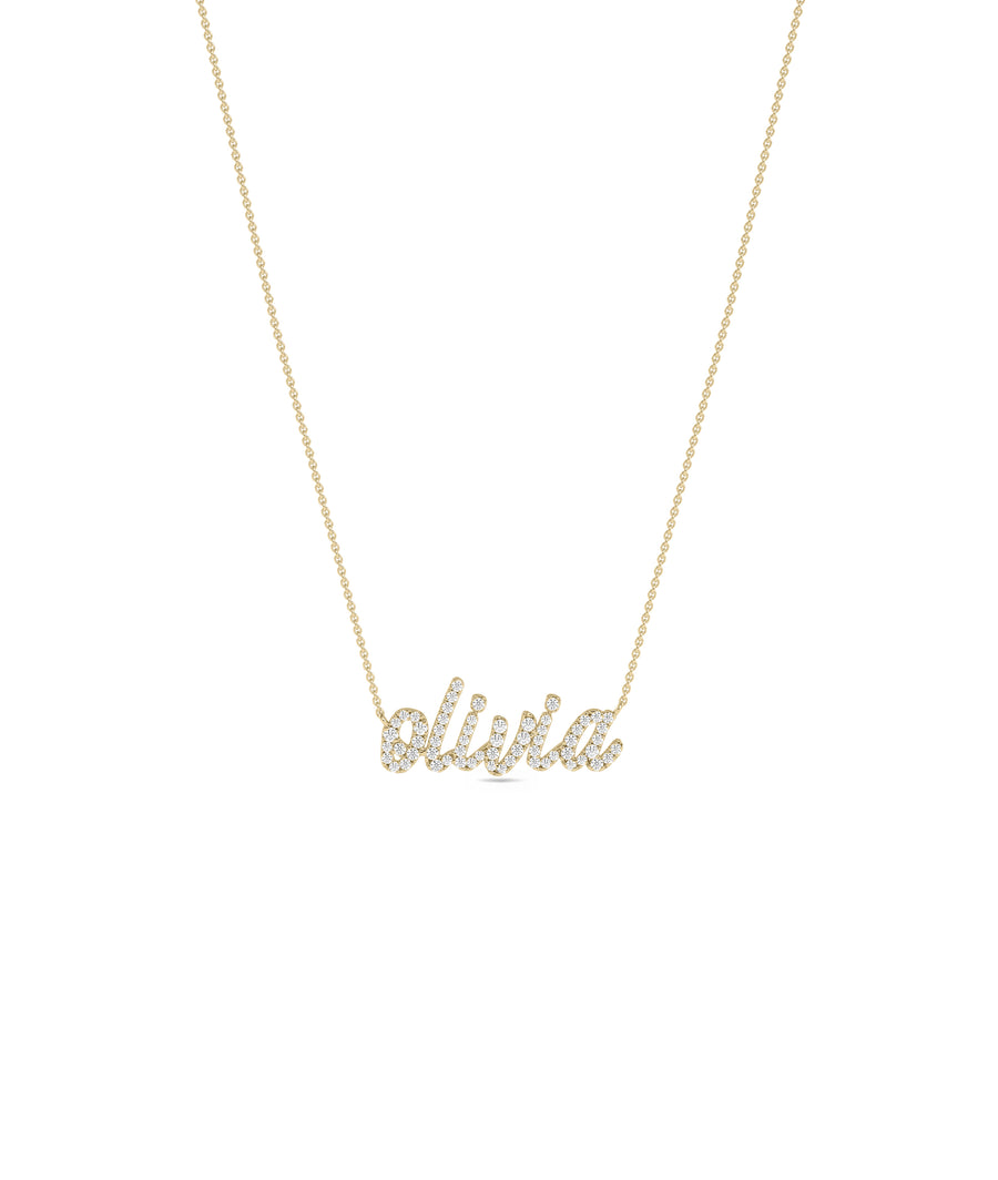 Diamond pavé name necklace in 14K solid yellow gold personalized