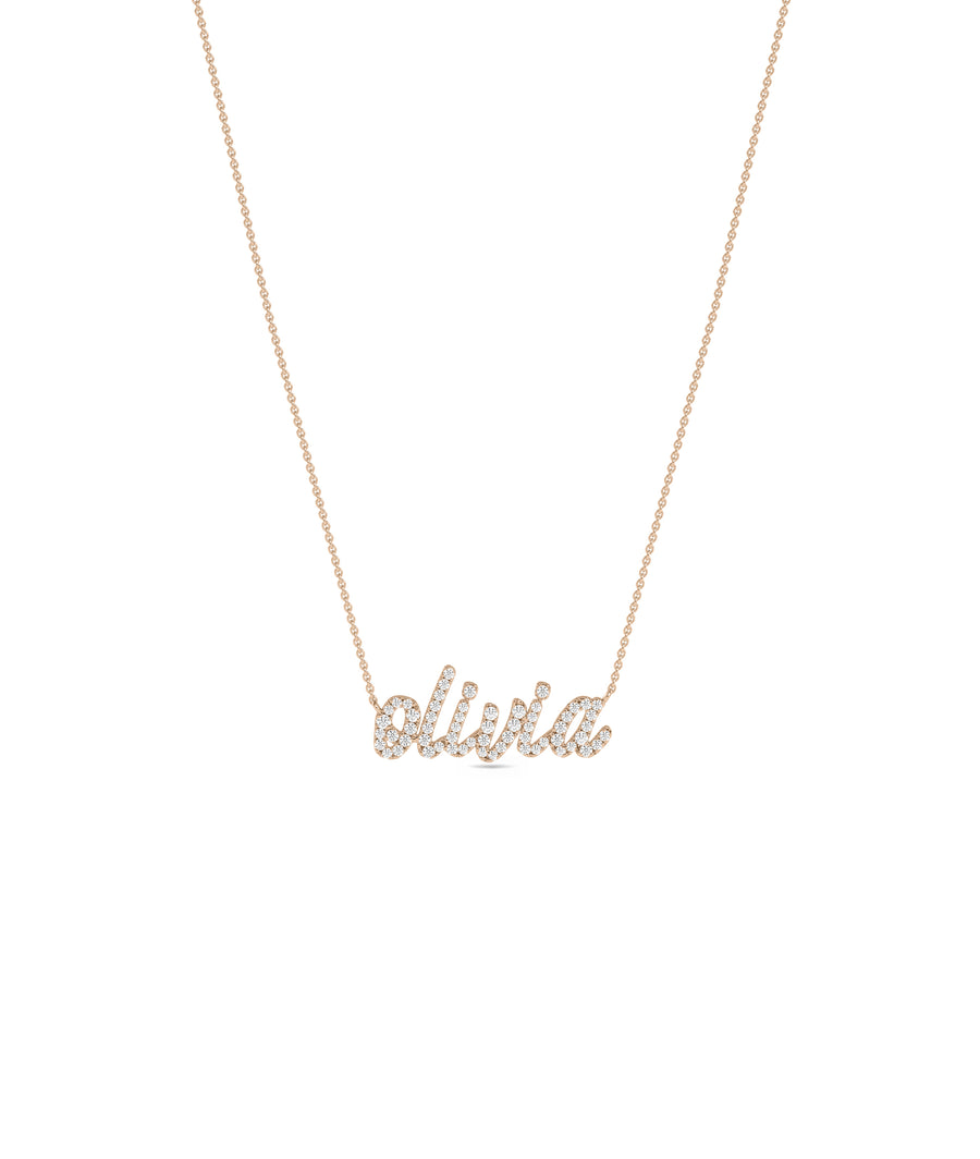 Diamond pave name necklace in 14K solid rose gold personalized