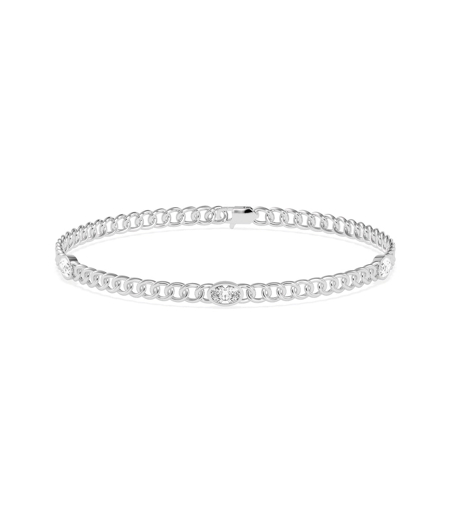 Diamond solitaire curb link bracelet in 14K solid white gold