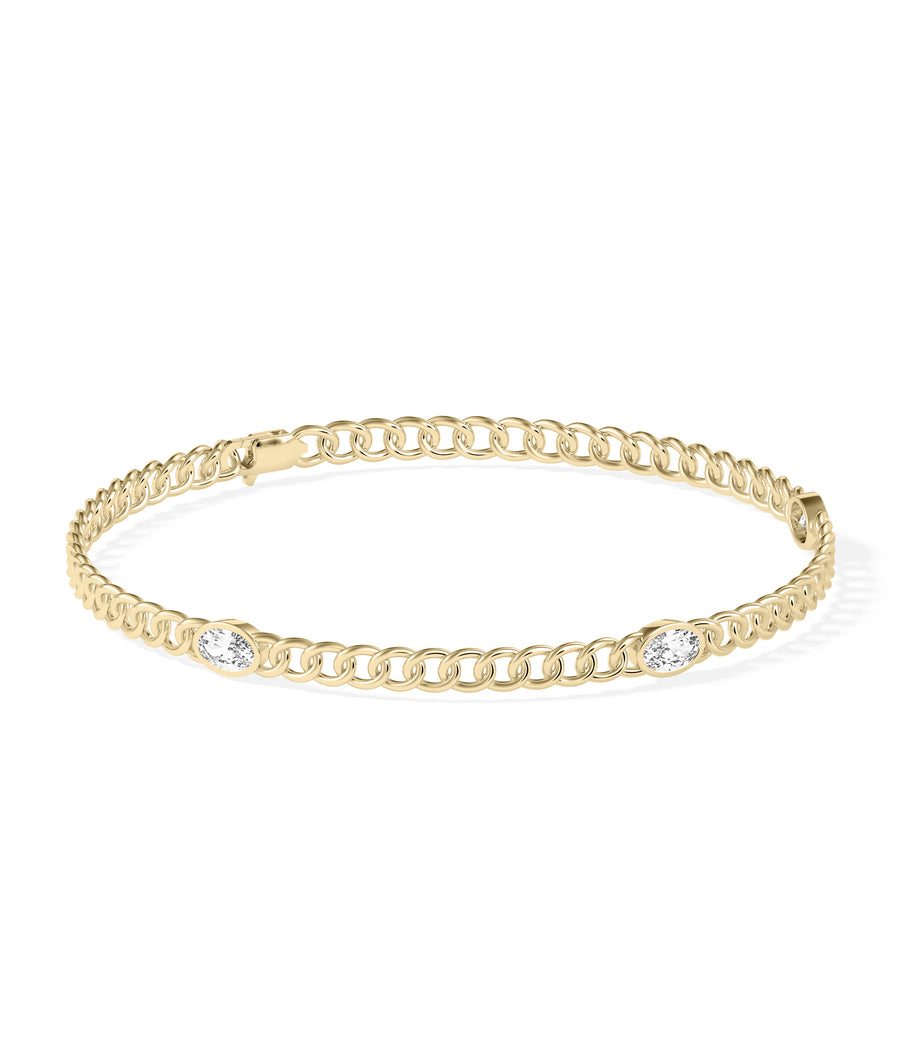 Diamond solitaire curb link bracelet in 14K yellow gold side profile