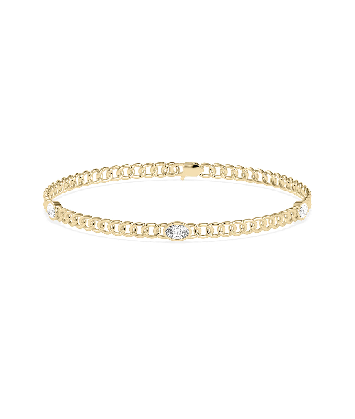 Diamond solitaire curb link bracelet in 14K yellow gold