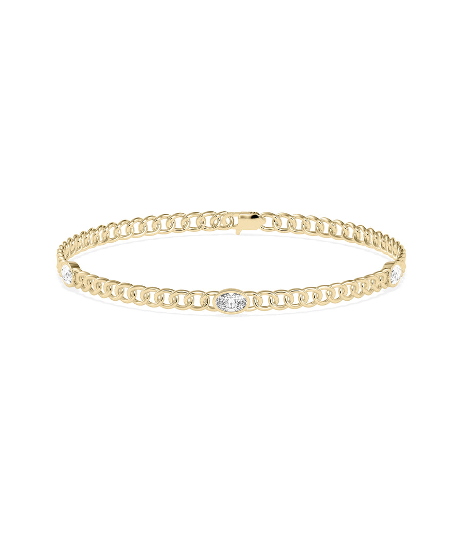 Diamond solitaire curb link bracelet in 14K yellow gold