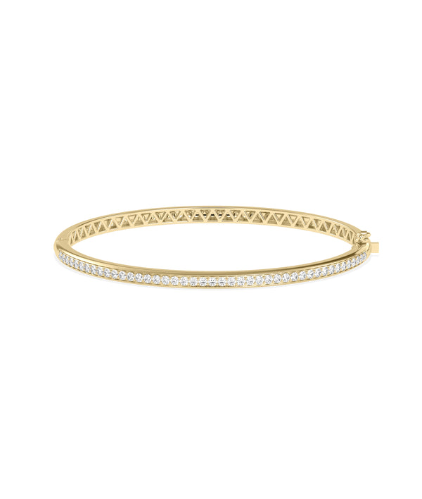 Diamond straight line bangle in 14K solid yellow gold