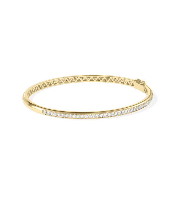Diamond straight line bangle in 14K solid yellow gold side view alternate view