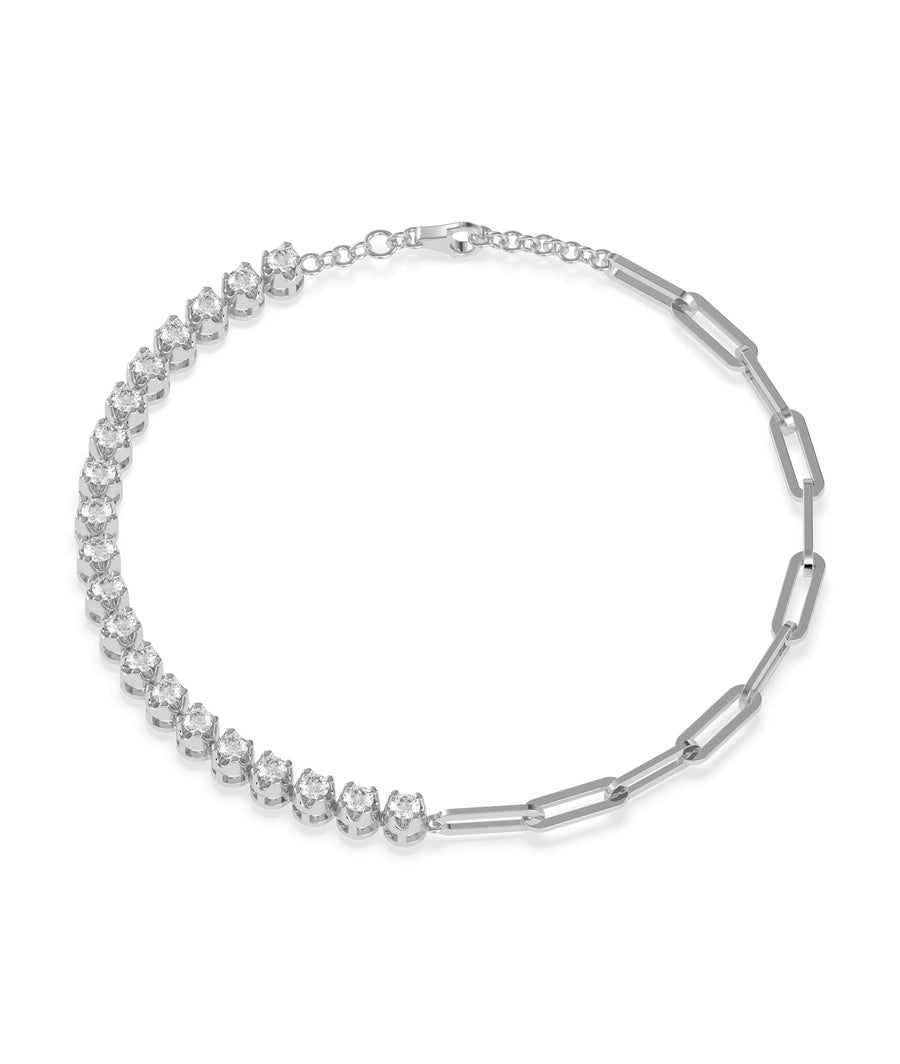 Diamond tennis and paper clip bracelet in 14K solid white gold