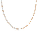 Diamond tennis paper clip necklace in rose gold solid gold