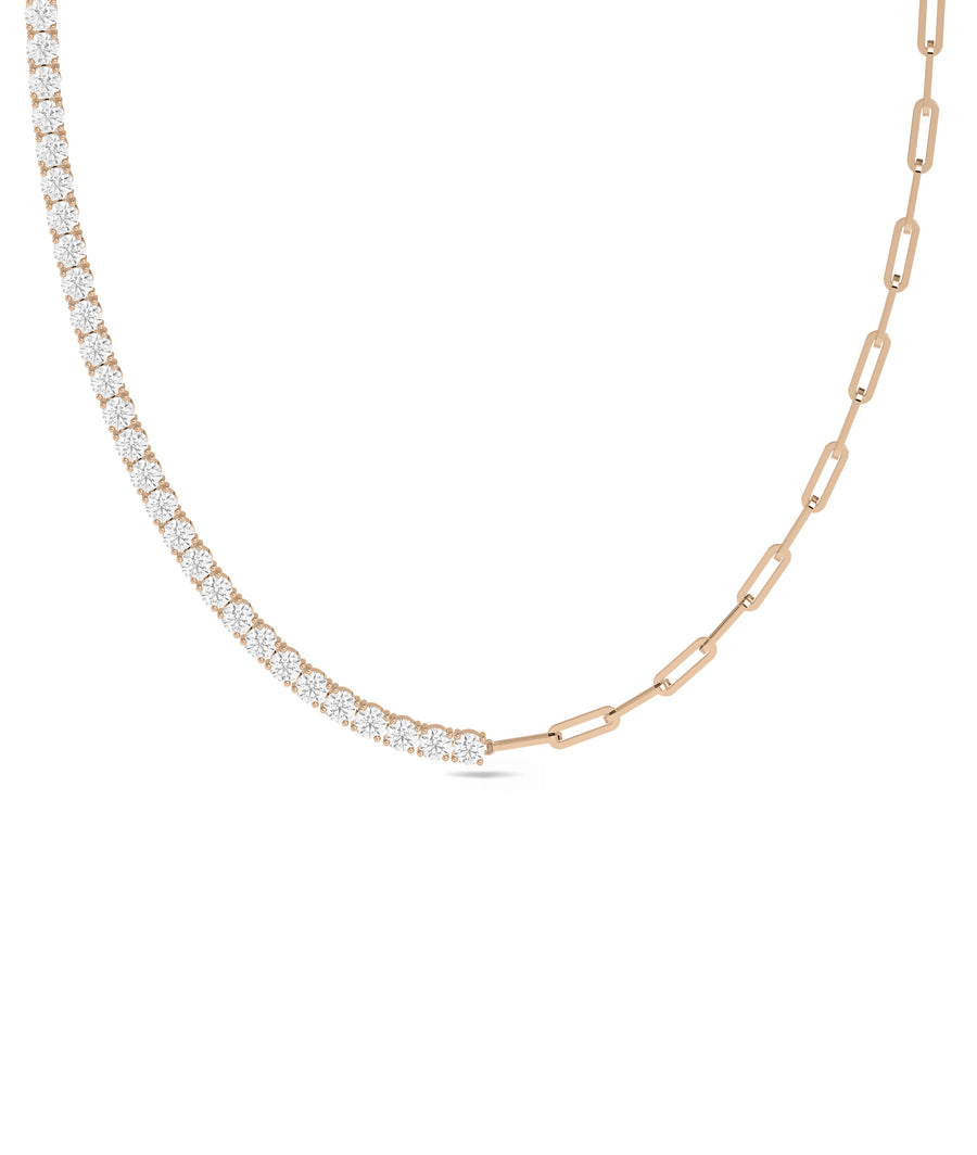 Diamond tennis paper clip necklace in rose gold solid gold