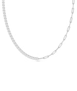 Diamond tennis paper clip necklace in 14K solid white gold