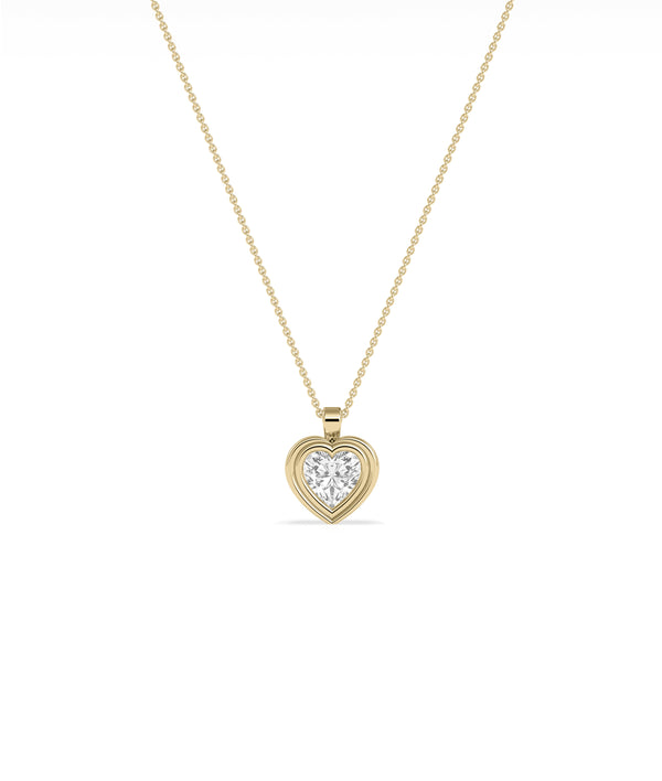 Double layer bezel solitaire diamond pendant in 14K yellow gold