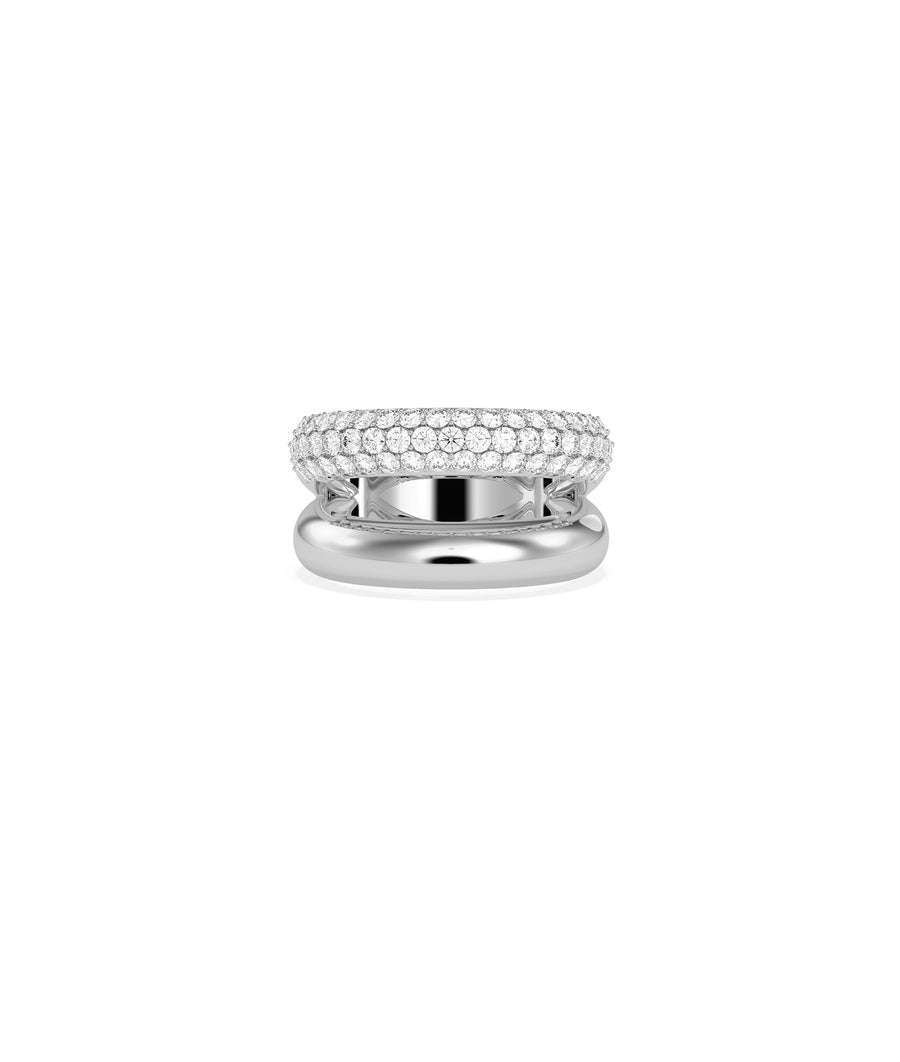 Double row diamond band ring in 14K solid white gold