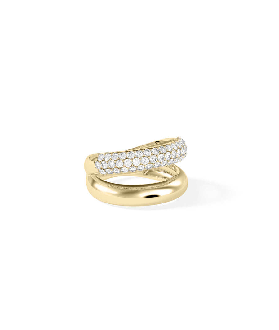 Double row diamond band ring in 14K yellow gold side profile