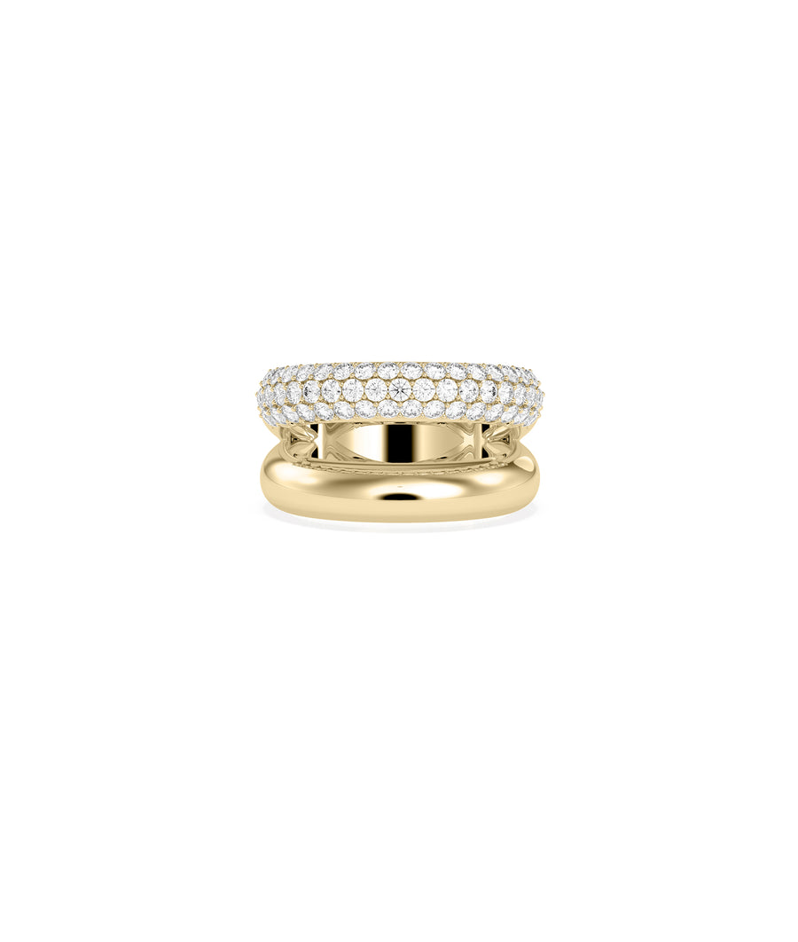 Double row diamond band ring in 14K yellow solid gold