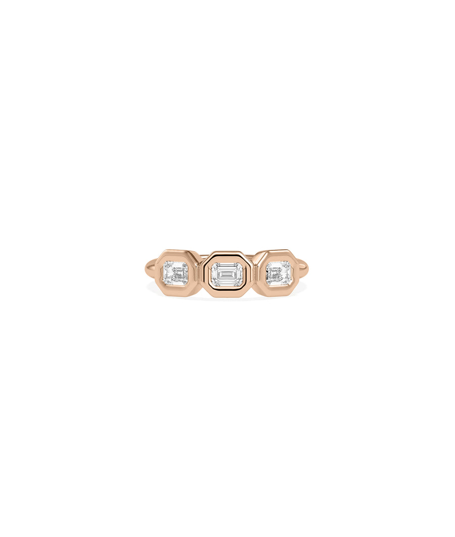Emerald cut bezel diamond band ring in rose gold