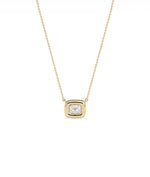 Emerald cut bubble solitaire diamond necklace in 14K solid gold