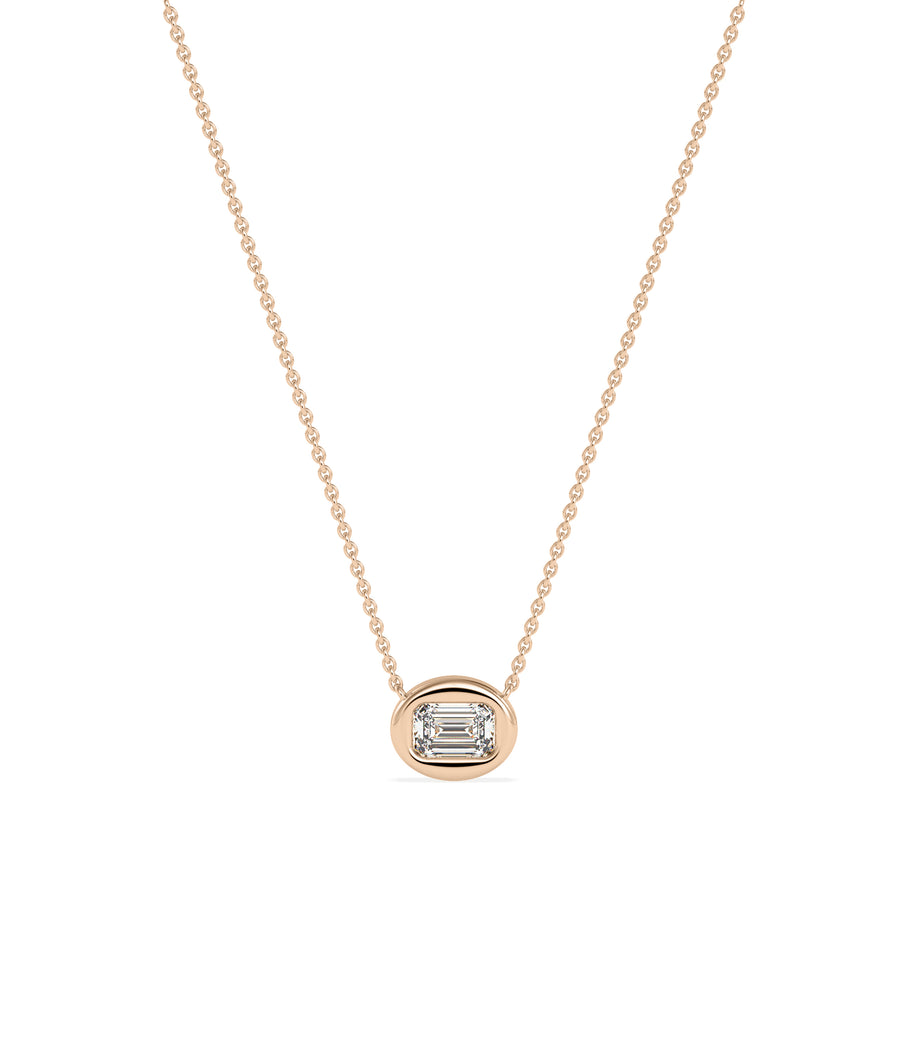 Emerald cut diamond bubble solitaire necklace in rose gold