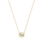 Emerald cut diamond bubble solitaire necklace in yellow gold side view
