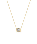 Emerald cut diamond bubble solitaire necklace in yellow gold