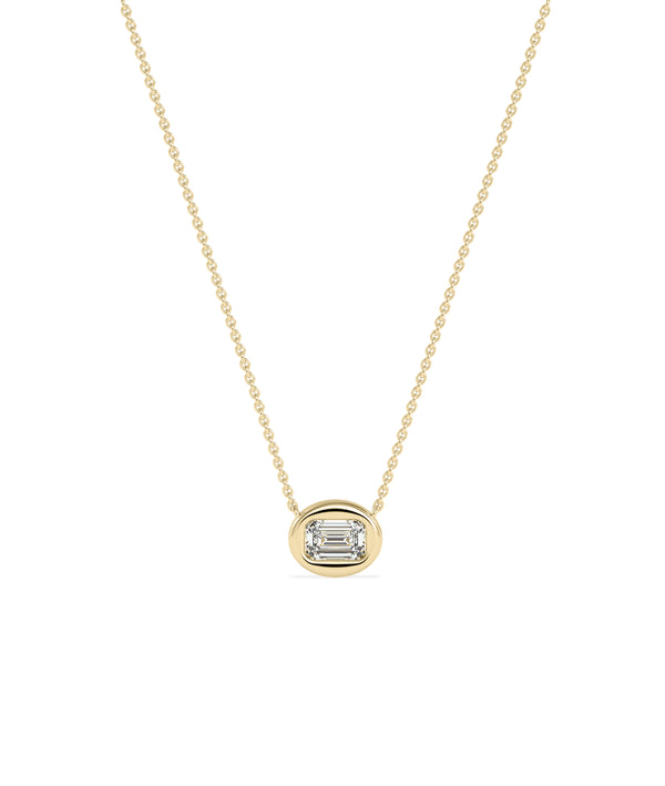 Emerald cut diamond bubble solitaire necklace in yellow gold