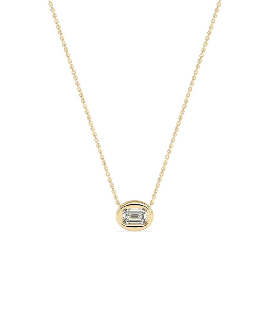 Emerald cut diamond bubble solitaire necklace in yellow gold