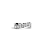 Emerald cut wave band ring in 14K solid white gold