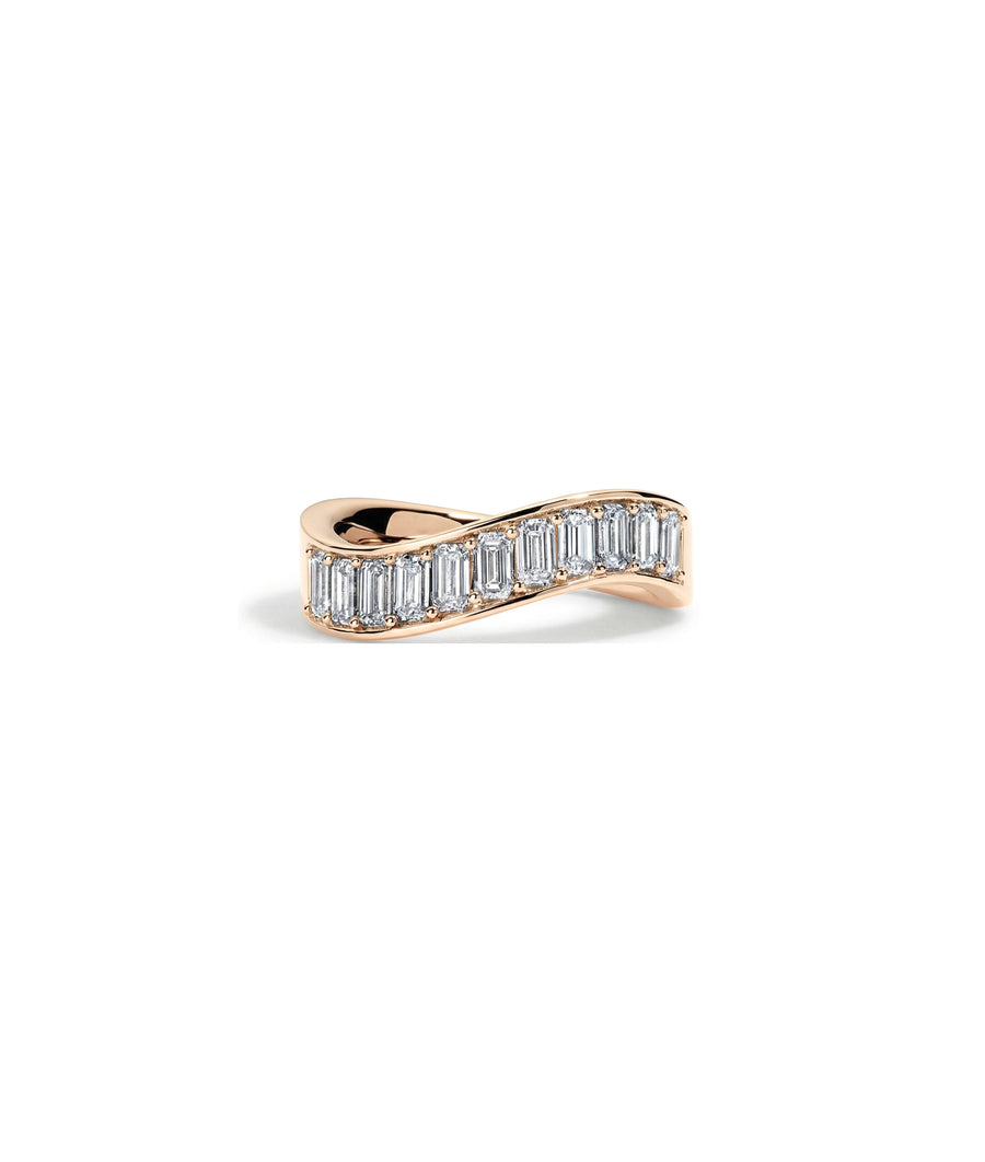 Emerald cut wave band ring in 14K solid rose gold