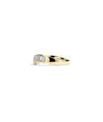 Emerald cut wave band ring in 14K solid gold side profile