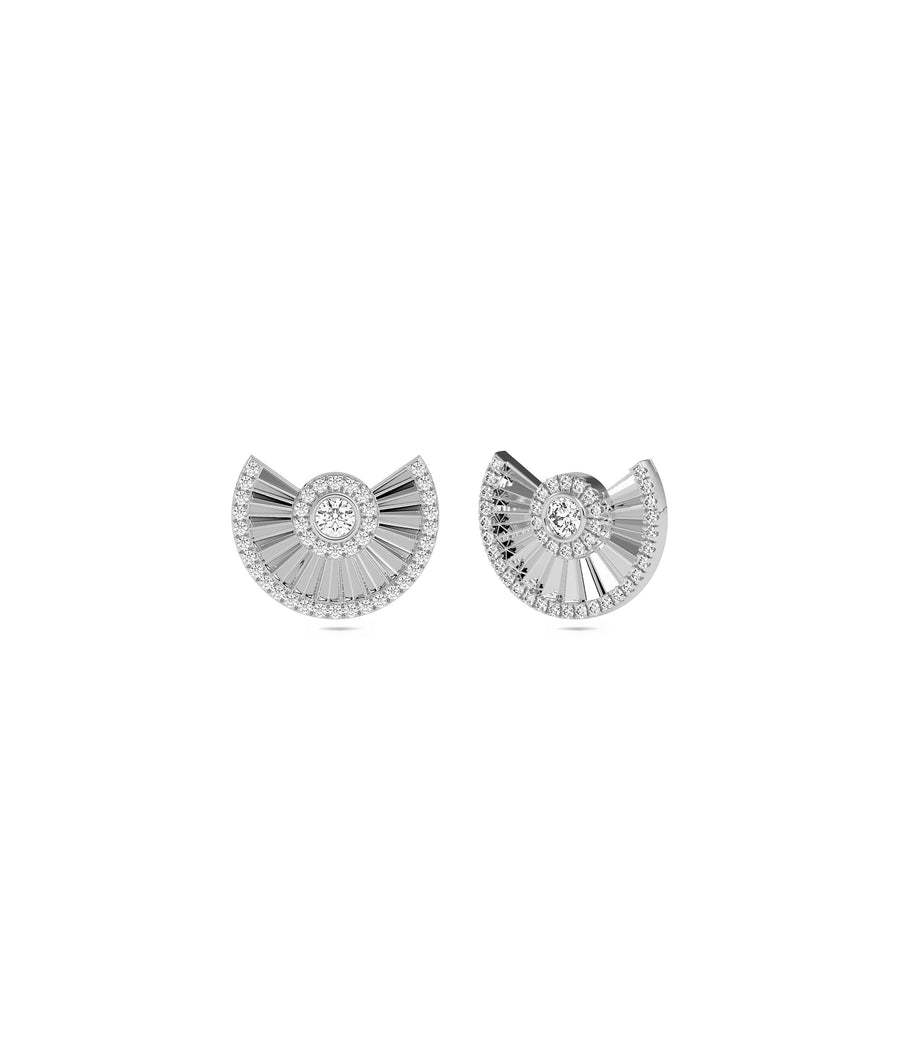 Fan stud earrings in 14K solid white gold