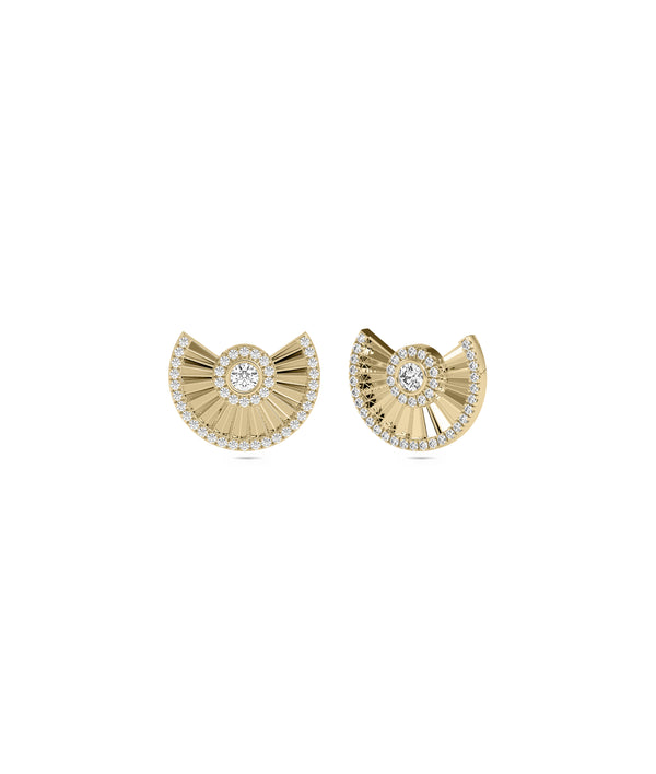 Fan stud earrings in 14K solid yellow gold